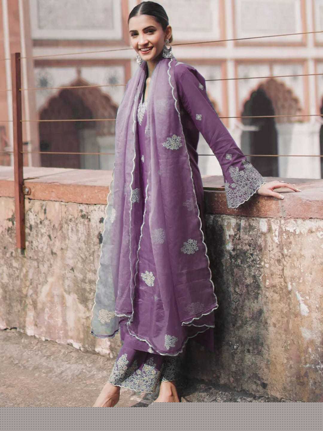 Viscose Chanderi Embroidered Kurti with Bottom and Dupatta - MYLUXURY LANE ENTERPRISE